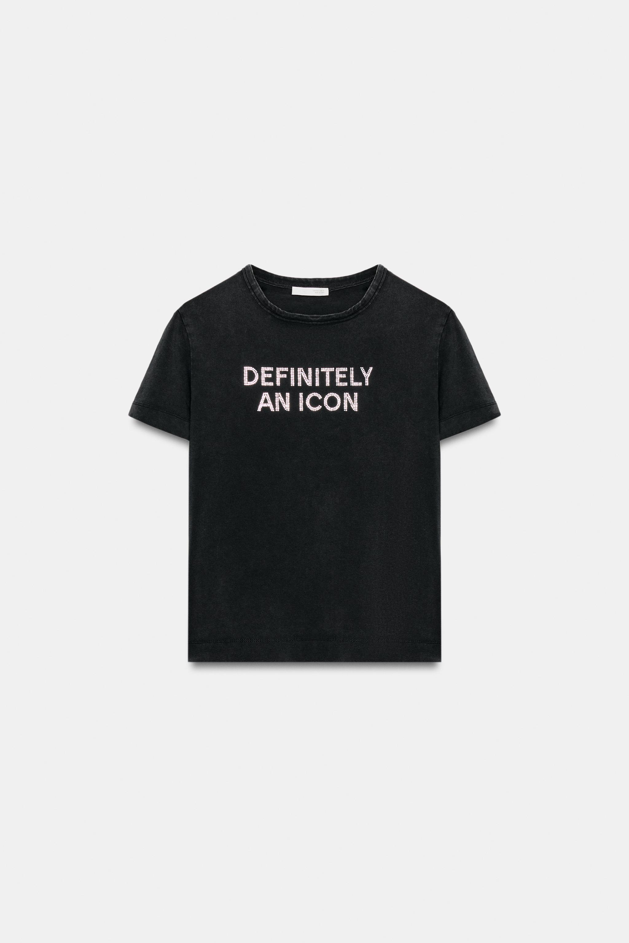 WASHED EFFECT SPARKLY TEXT T-SHIRT